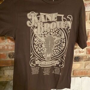 Kane brown “live in concert” tour tshirt featuring a list of tour cities